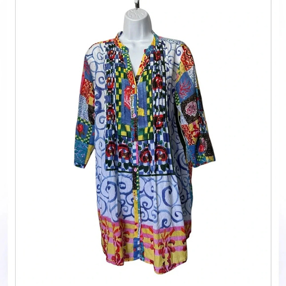 Antica Sartoria button tunic dress coverup vivid colorful excellent Size M - Picture 1 of 7